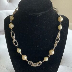 Vintage Silver and Pearl Chain Link Necklace